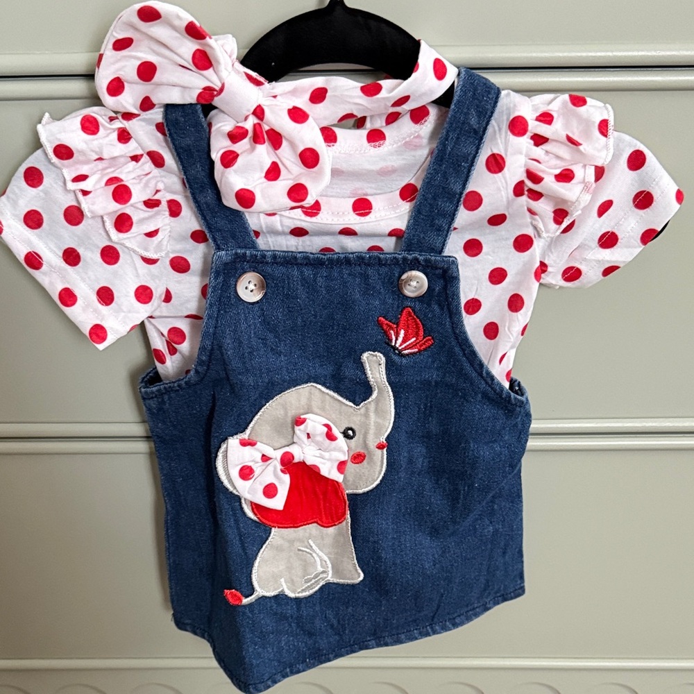 Elephant polka dot dress onesie and matching headband 3m new never worn